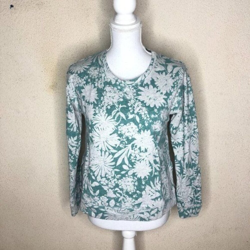 Sundry Womens Top Blue Gray Crewneck Sweater Sweatshirt Floral Patterned Size 0